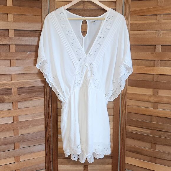 Society Amuse White Romper Women L Lace Button Closure Cover-Up - Picture 8 of 11